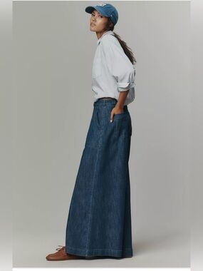 Anthropologie Pilcro High Rise Wide Leg Jeans Blue Denim Utility Size 28 EUC